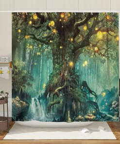 Fairy Tales Shower Curtain With Fantasy Tree Decoration - Forest Fairy Tales Shower Curtain