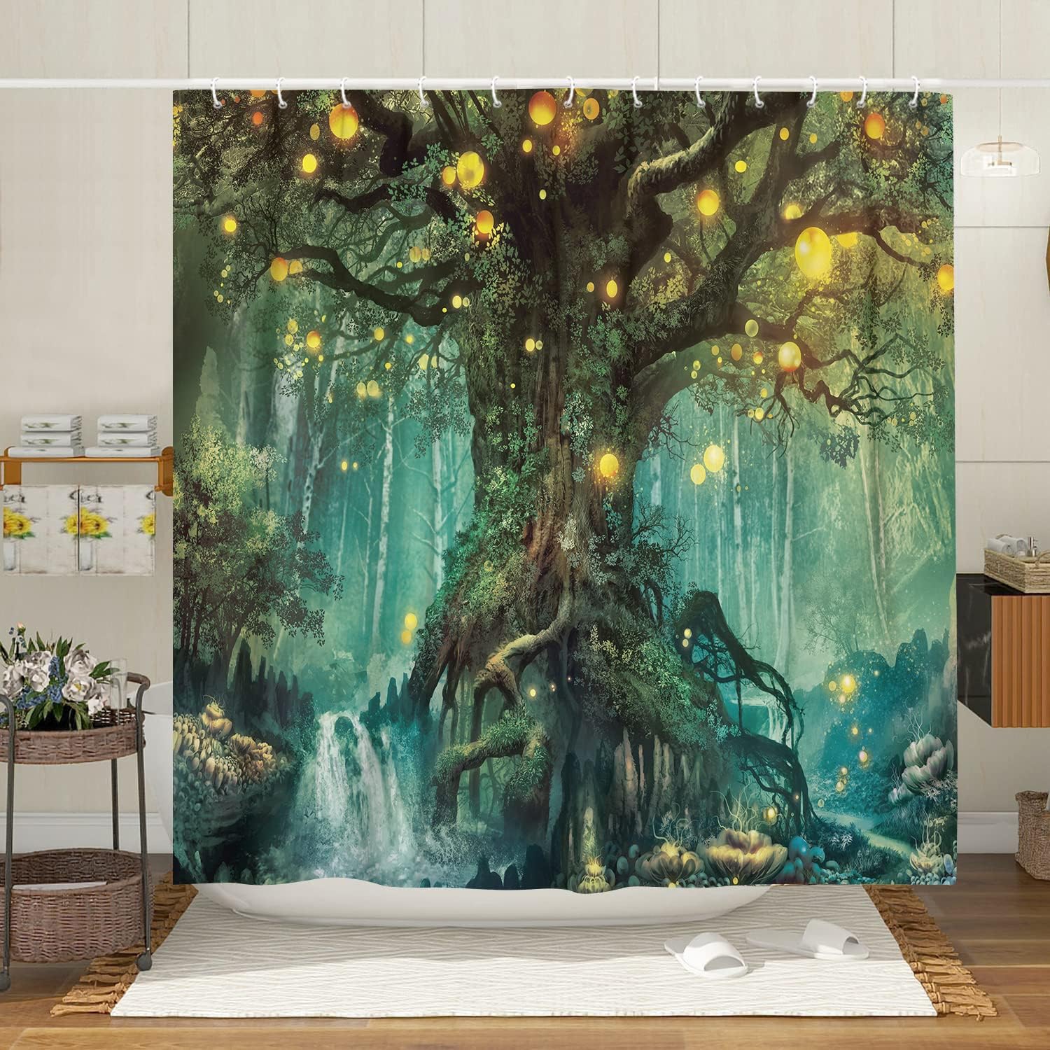Fairy Tales Shower Curtain With Fantasy Tree Decoration - Forest Fairy Tales Shower Curtain