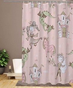 Fairyland Castle Dragon Shower Curtain, Decorative Bathroom Curtain with Magical Theme and VISALUNA Keyword