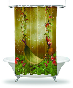 Fairytale Bathroom Shower Curtain - Immerse Yourself In The World Of Butterflies And Mushrooms