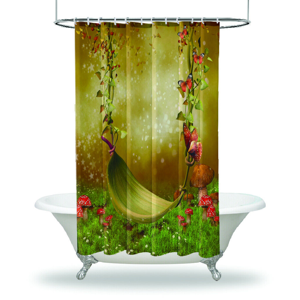 Fairytale Bathroom Shower Curtain - Immerse Yourself In The World Of Butterflies And Mushrooms
