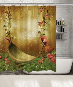Fairytale Bathroom Shower Curtain - Immerse Yourself In The World Of Butterflies And Mushrooms
