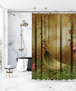 Fairytale Bathroom Shower Curtain - Immerse Yourself In The World Of Butterflies And Mushrooms