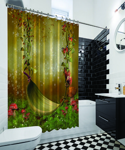 Fairytale Bathroom Shower Curtain - Immerse Yourself In The World Of Butterflies And Mushrooms