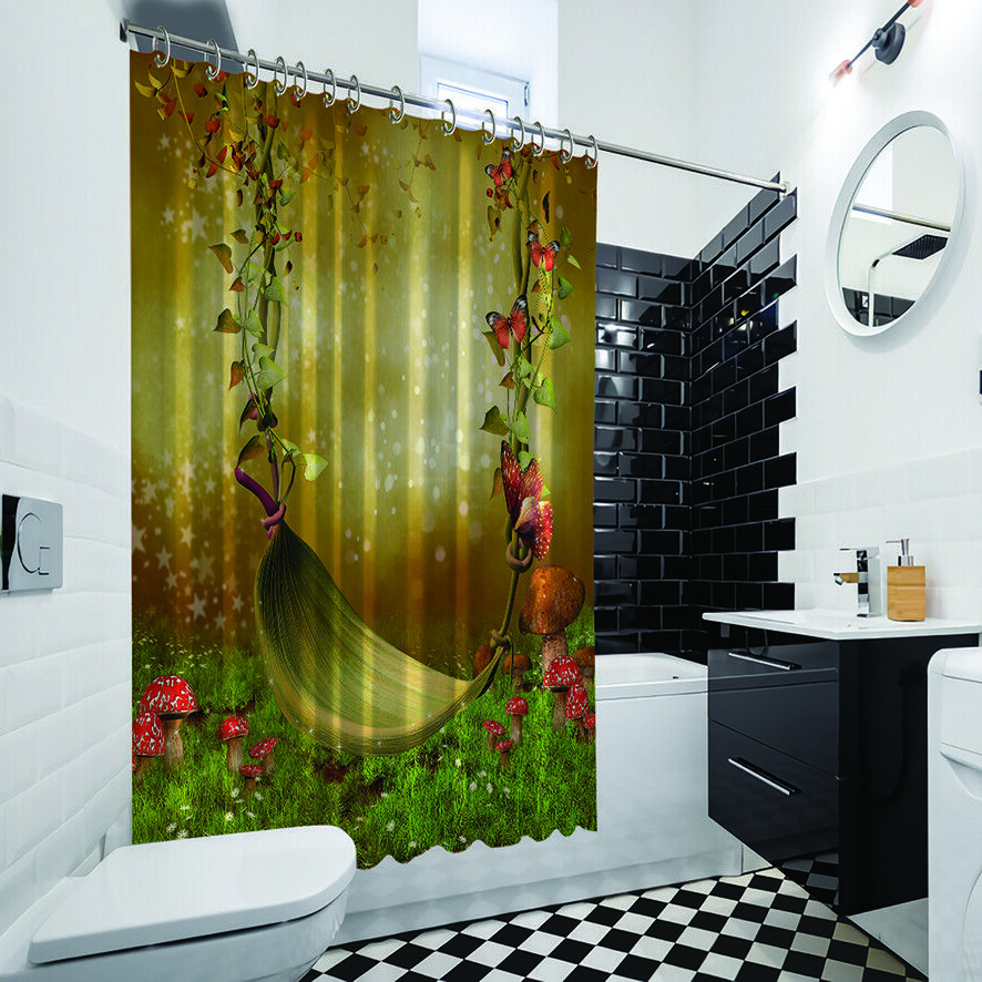 Fairytale Bathroom Shower Curtain - Immerse Yourself In The World Of Butterflies And Mushrooms