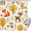 Fall Curtains with Fox, Owl, Deer, Rabbit and Bird Print Shower Curtain