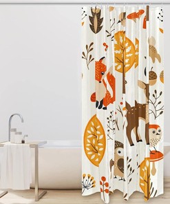 Fall Curtains with Fox, Owl, Deer, Rabbit and Bird Print Shower Curtain
