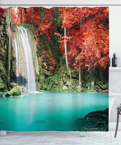 Fall Forest Oaks Waterfall Shower Curtain for Bathroom Decor 