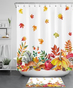 Fall Fruit Maple Leaf Mushroom Pumpkin Shower Curtain - Perfect For Adding The Autumn Vibe To Your Bathroom