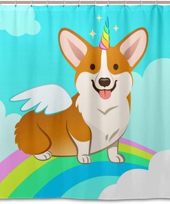 Fall In Love With Alaza Unicorn Corgi Dog Rainbow Shower Curtain.