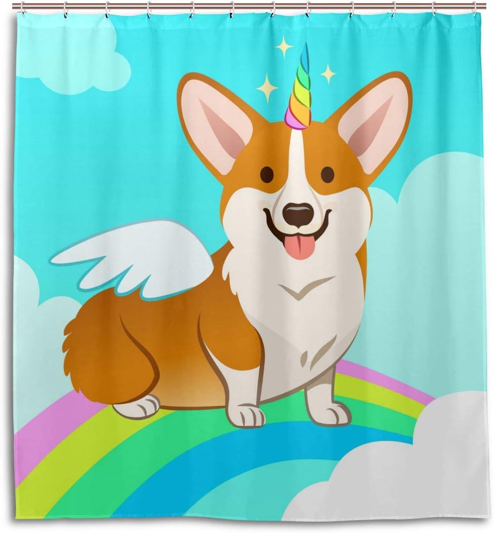 Fall In Love With Alaza Unicorn Corgi Dog Rainbow Shower Curtain.
