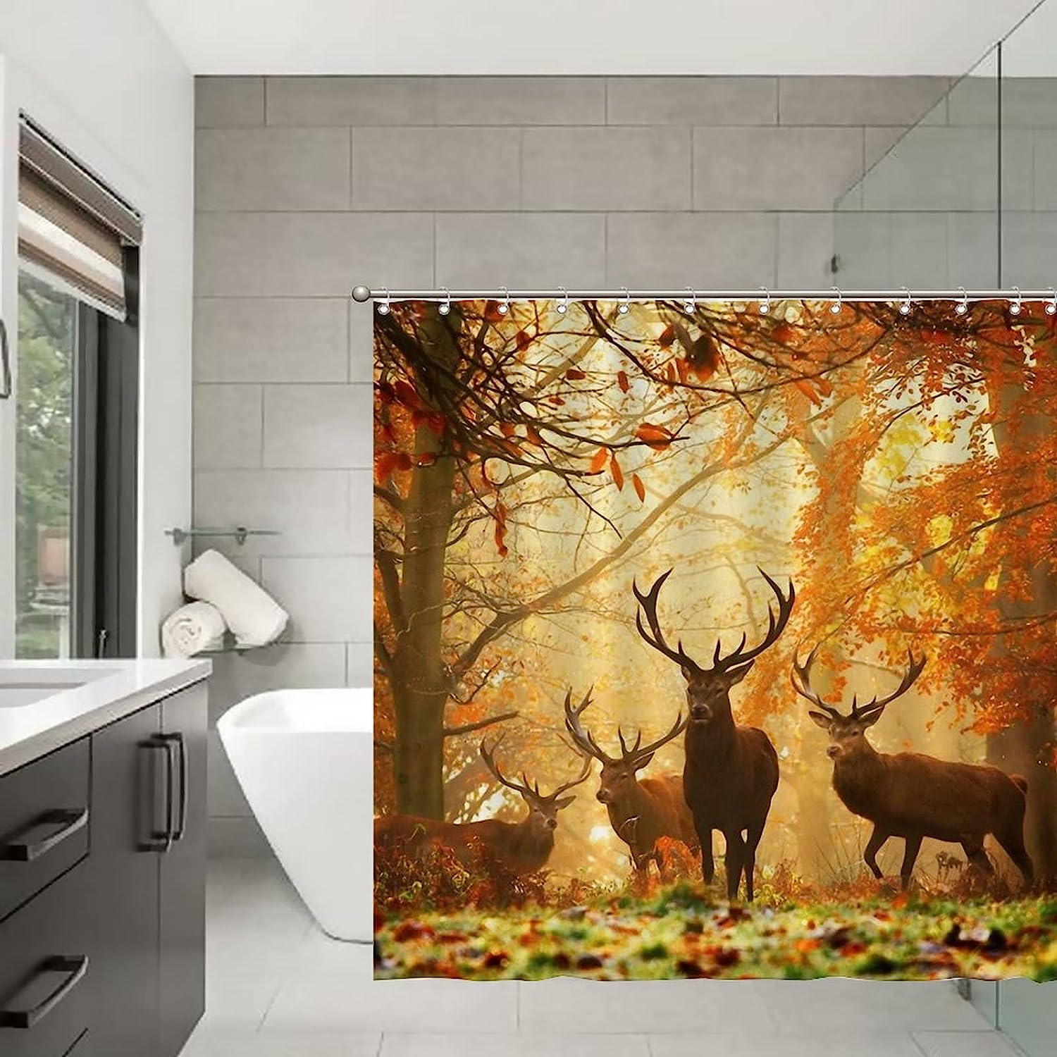 Fall Nature Deer Shower Curtain for Rustic Bathroom Decor - Bathroom Shower Curtain