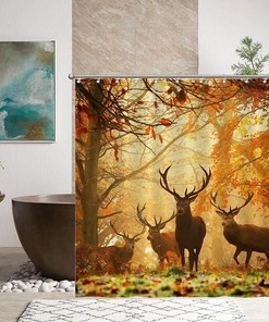 Fall Nature Deer Shower Curtain for Rustic Bathroom Decor - Bathroom Shower Curtain