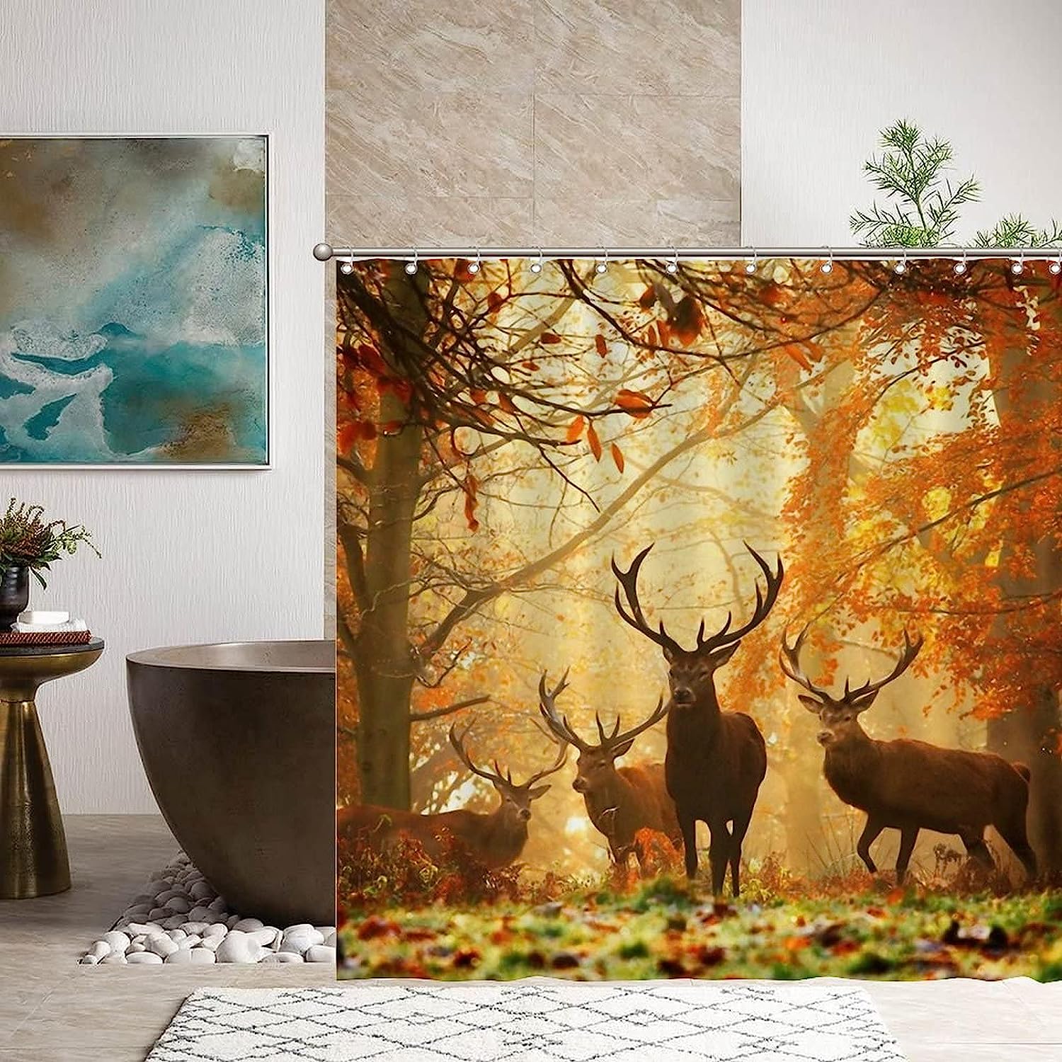 Fall Nature Deer Shower Curtain for Rustic Bathroom Decor - Bathroom Shower Curtain