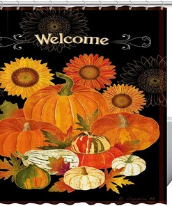 Fall Pumpkin Harvest Print Fabric Shower Curtain for Festive Bathroom Decor