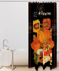 Fall Pumpkin Harvest Print Fabric Shower Curtain for Festive Bathroom Decor