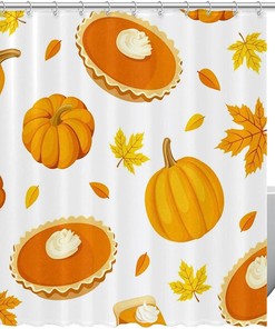 Fall Pumpkin Maple Leaf Fabric Shower Curtain for Bathroom Decor