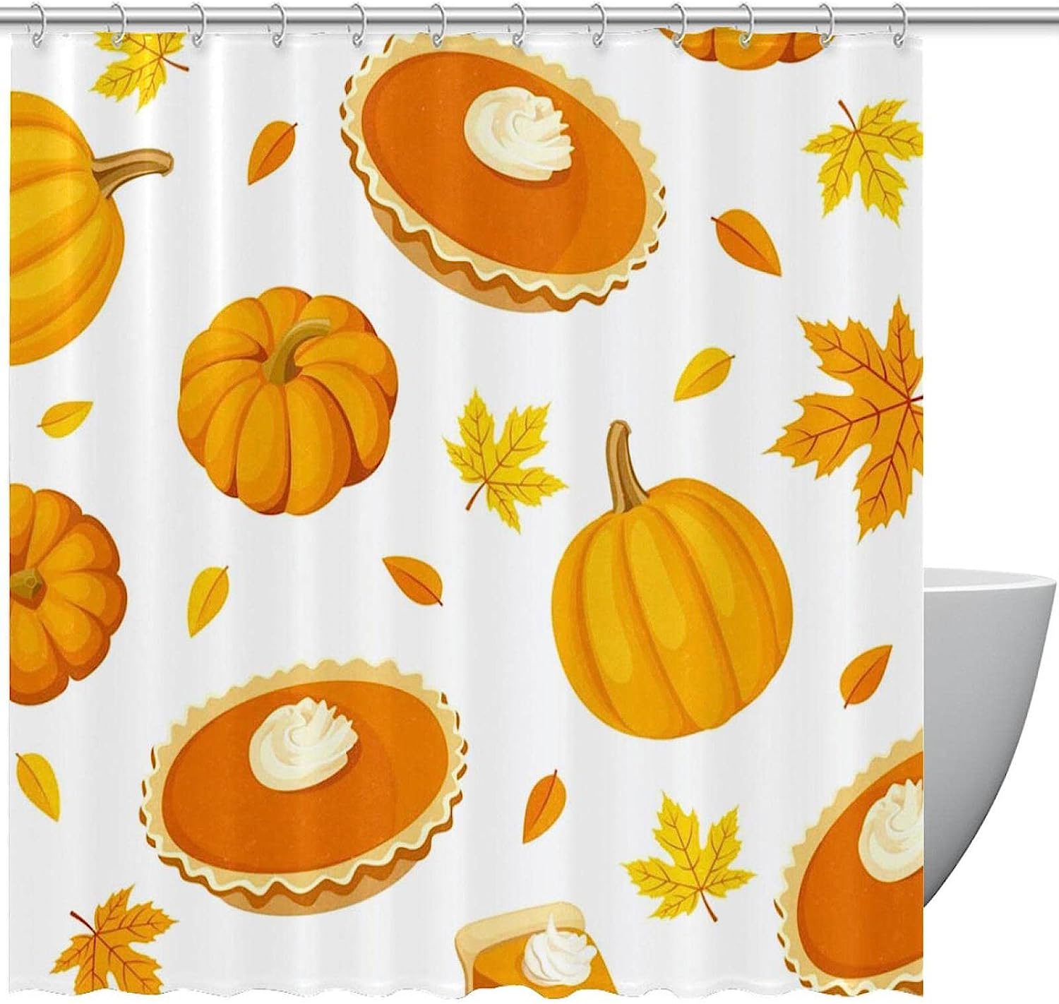 Fall Pumpkin Maple Leaf Fabric Shower Curtain for Bathroom Decor