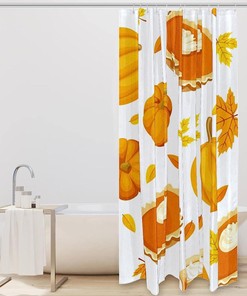 Fall Pumpkin Maple Leaf Fabric Shower Curtain for Bathroom Decor
