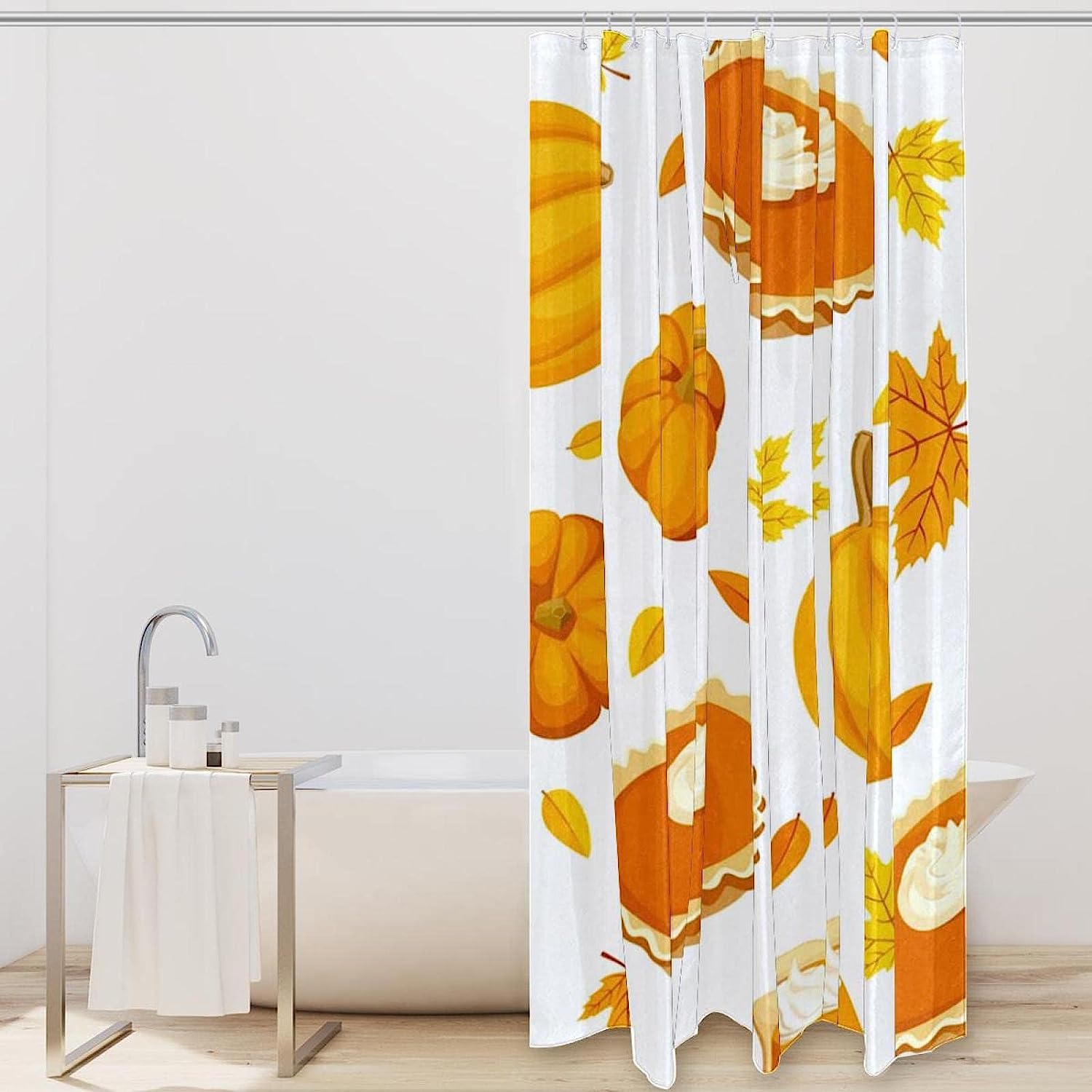 Fall Pumpkin Maple Leaf Fabric Shower Curtain for Bathroom Decor
