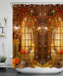 Fall Pumpkin Shower Curtain - Thankful Farmhouse Bathroom Decor