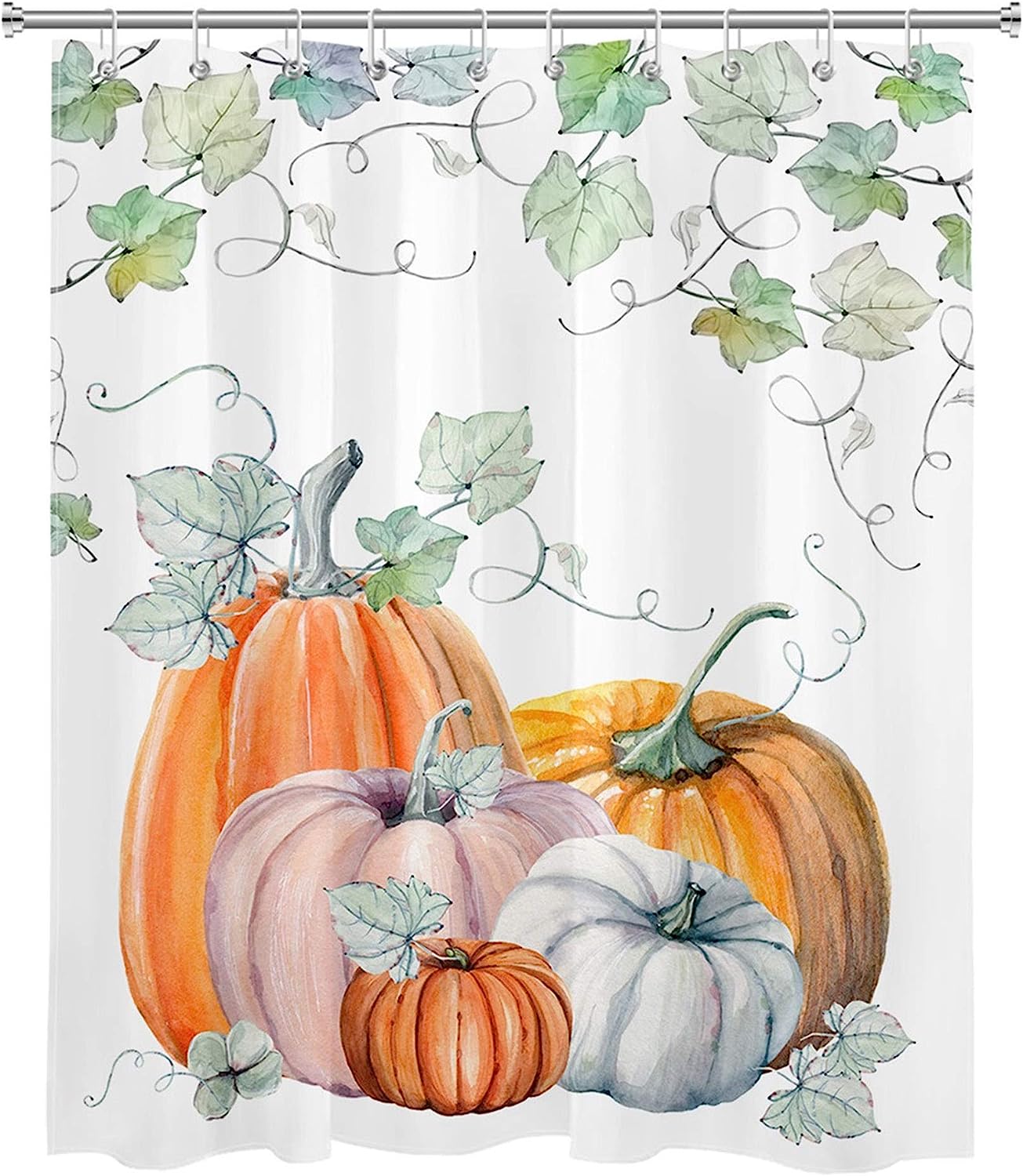 Fall Pumpkin Watercolor Shower Curtain for Thanksgiving Harvest Bathroom