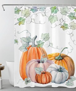 Fall Pumpkin Watercolor Shower Curtain for Thanksgiving Harvest Bathroom