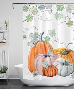 Fall Pumpkin Watercolor Shower Curtain for Thanksgiving Harvest Bathroom