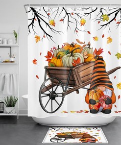 Fall Shower Curtain With Maple Leaf Pumpkin Gnome For Farmhouse Bathroom Accessories