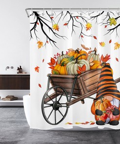 Fall Shower Curtain With Maple Leaf Pumpkin Gnome For Farmhouse Bathroom Accessories
