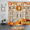 Fall Shower Curtain with Pumpkin, Sunflower, and Wreath design for a Cozy Autumn Bathroom