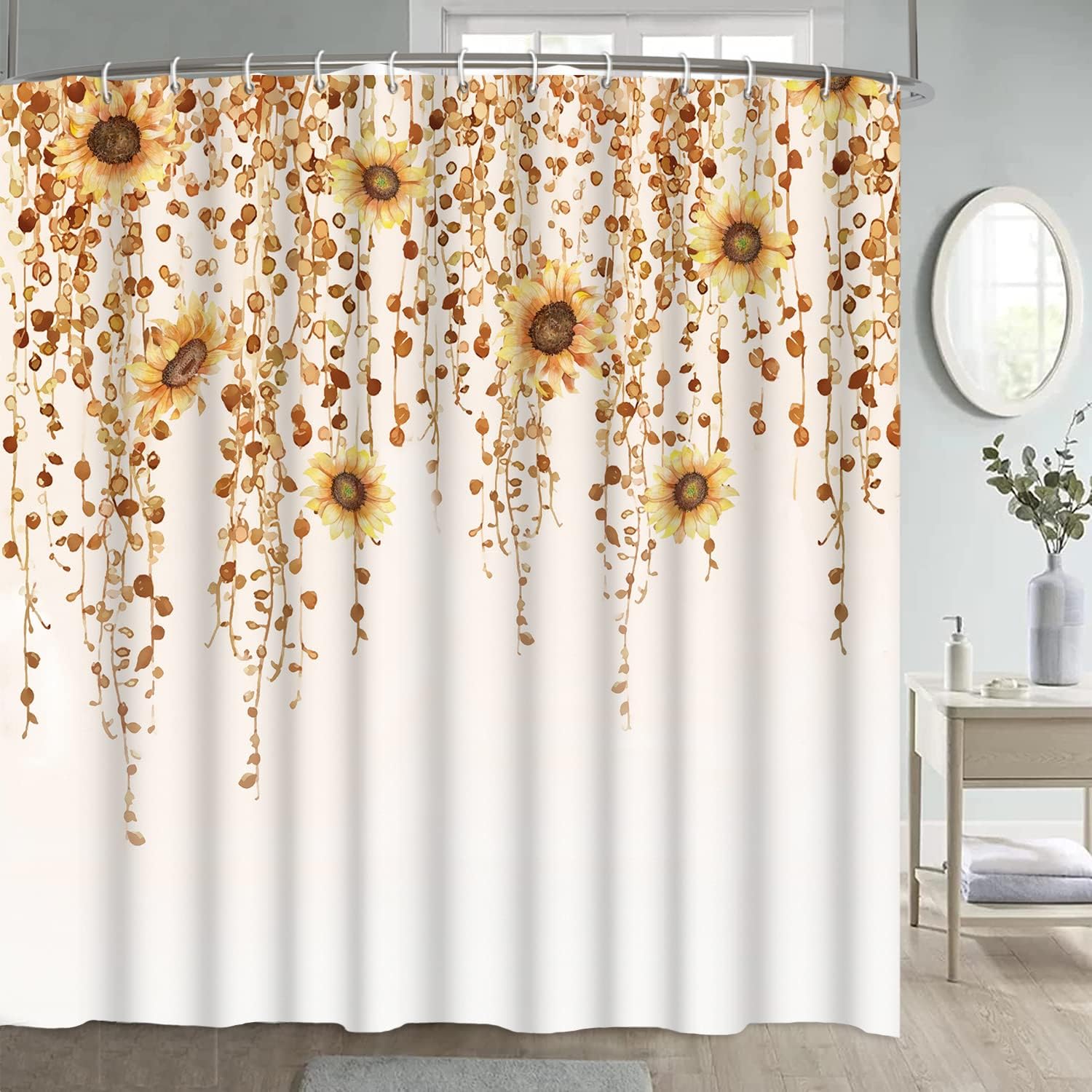 Fall Sunflower Shower Curtain - Rustic Autumn Bathroom Decor