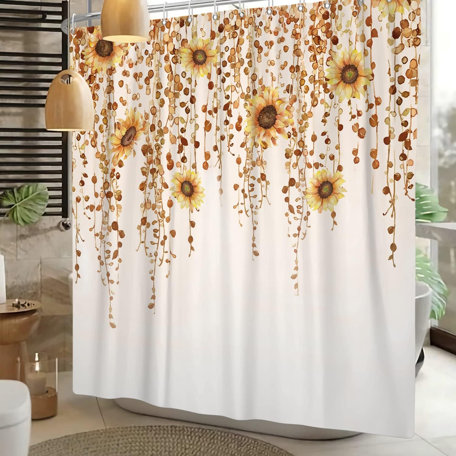 Fall Sunflower Shower Curtain - Rustic Autumn Bathroom Decor