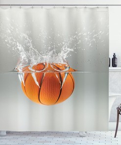 Falling Basketball In Water Shower Curtain For Sports-Themed Bathroom Decor