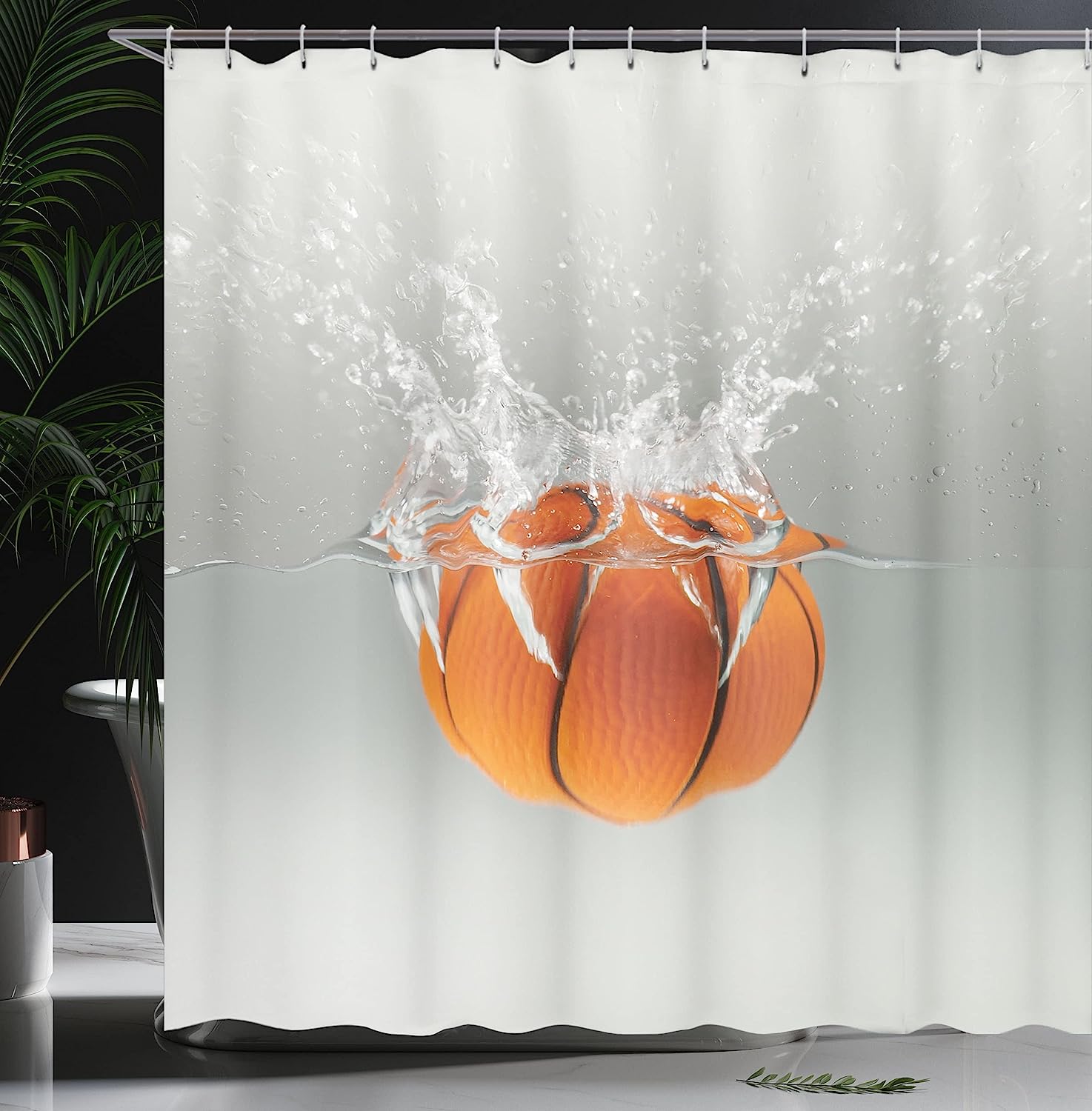 Falling Basketball In Water Shower Curtain For Sports-Themed Bathroom Decor - Image 3