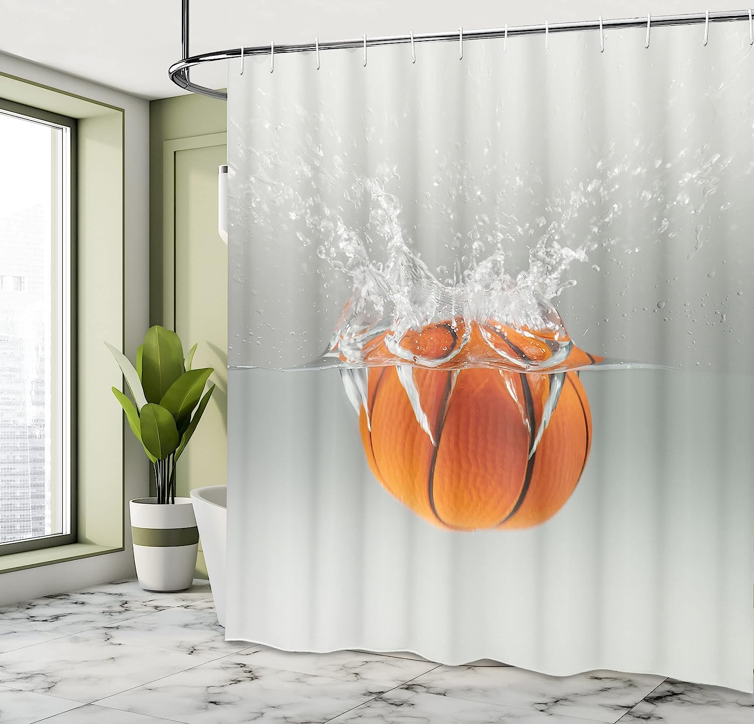 Falling Basketball In Water Shower Curtain For Sports-Themed Bathroom Decor - Image 4