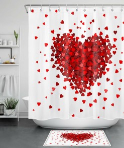Falling Down Red Love Hearts Shower Curtain for Bathroom Decor