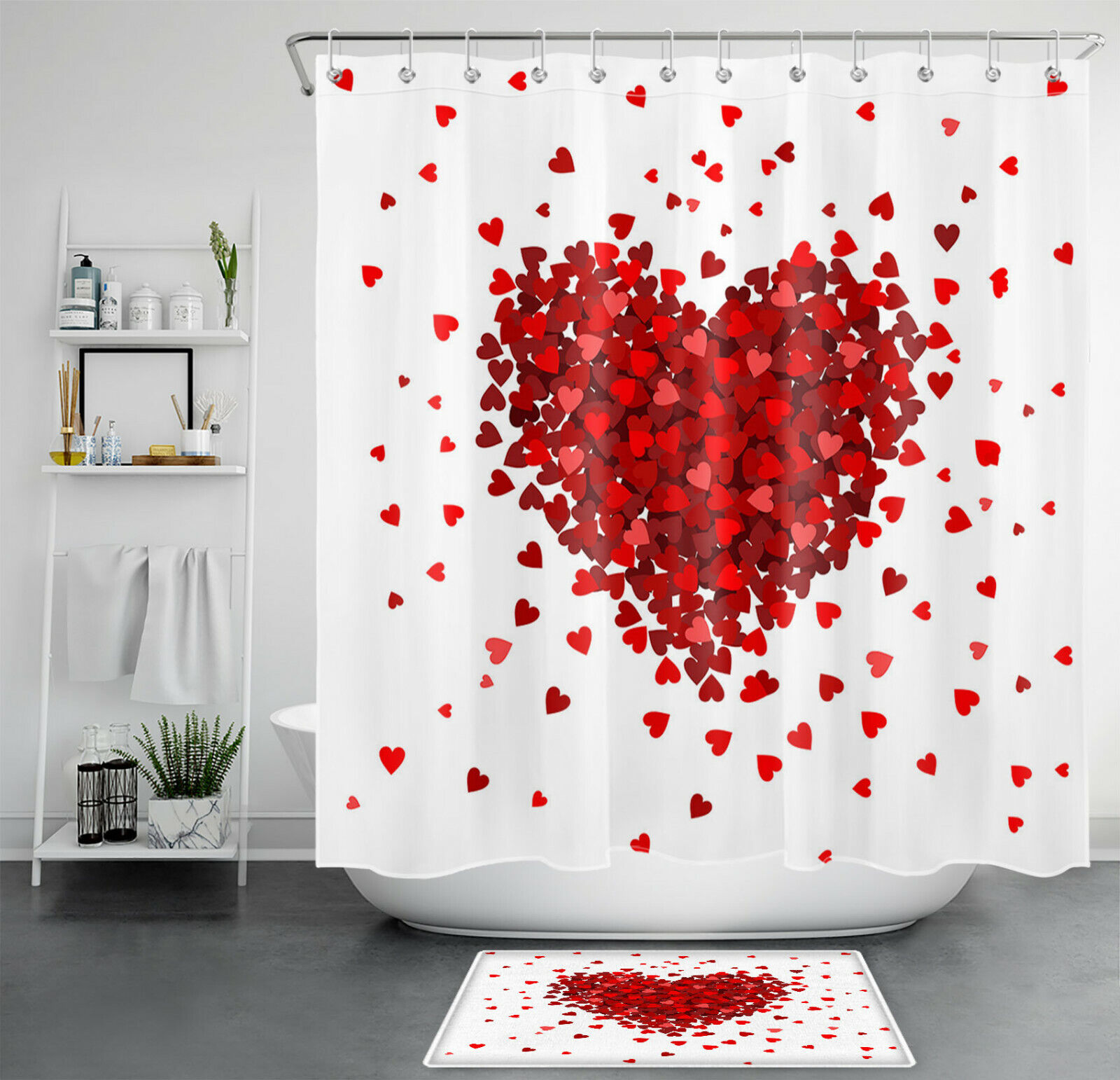 Falling Down Red Love Hearts Shower Curtain for Bathroom Decor