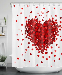 Falling Down Red Love Hearts Shower Curtain for Bathroom Decor