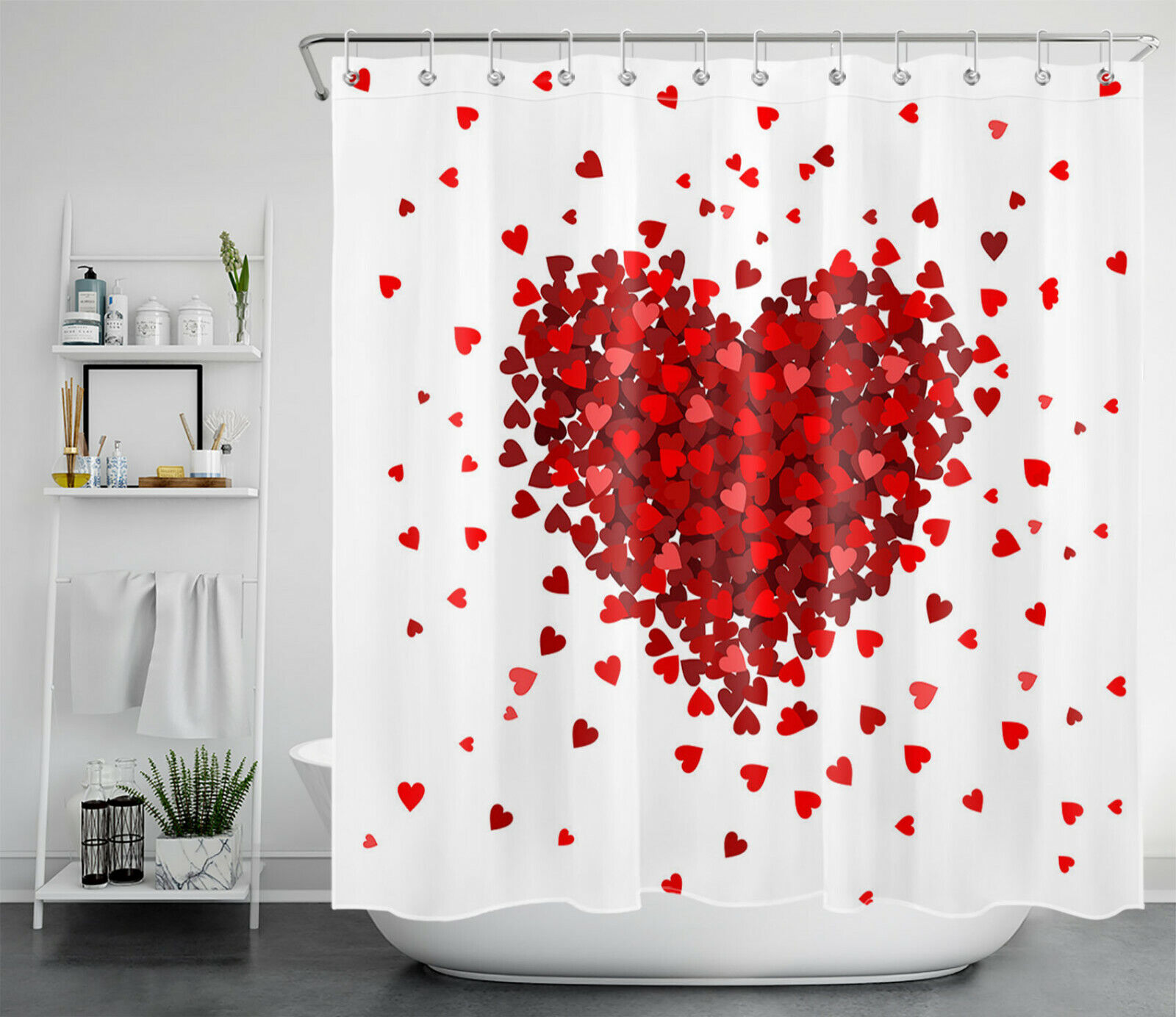 Falling Down Red Love Hearts Shower Curtain for Bathroom Decor