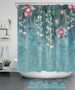 Falling Green Flowers Hummingbird Shower Curtain for Nature Lovers