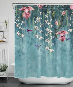 Falling Green Flowers Hummingbird Shower Curtain for Nature Lovers