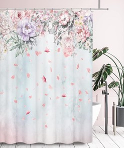 Falling Lilac Pink Rose Blossoms Shower Curtain, Romantic Floral Bathroom Decor Waterproof Fabric