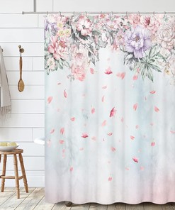 Falling Lilac Pink Rose Blossoms Shower Curtain, Romantic Floral Bathroom Decor Waterproof Fabric