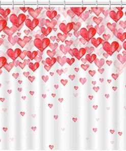 Falling Red Love Hearts Valentine's Day Shower Curtain for Romantic Bathroom Decors