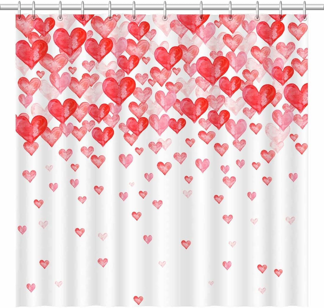 Falling Red Love Hearts Valentine's Day Shower Curtain for Romantic Bathroom Decors