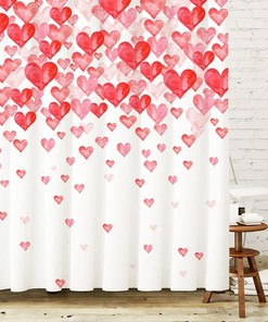 Falling Red Love Hearts Valentine's Day Shower Curtain for Romantic Bathroom Decors