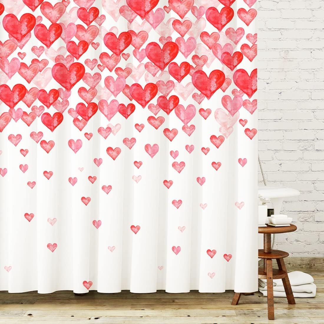 Falling Red Love Hearts Valentine's Day Shower Curtain for Romantic Bathroom Decors