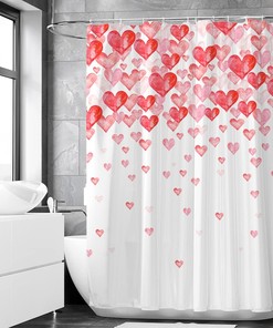 Falling Red Love Hearts Valentine's Day Shower Curtain for Romantic Bathroom Decors