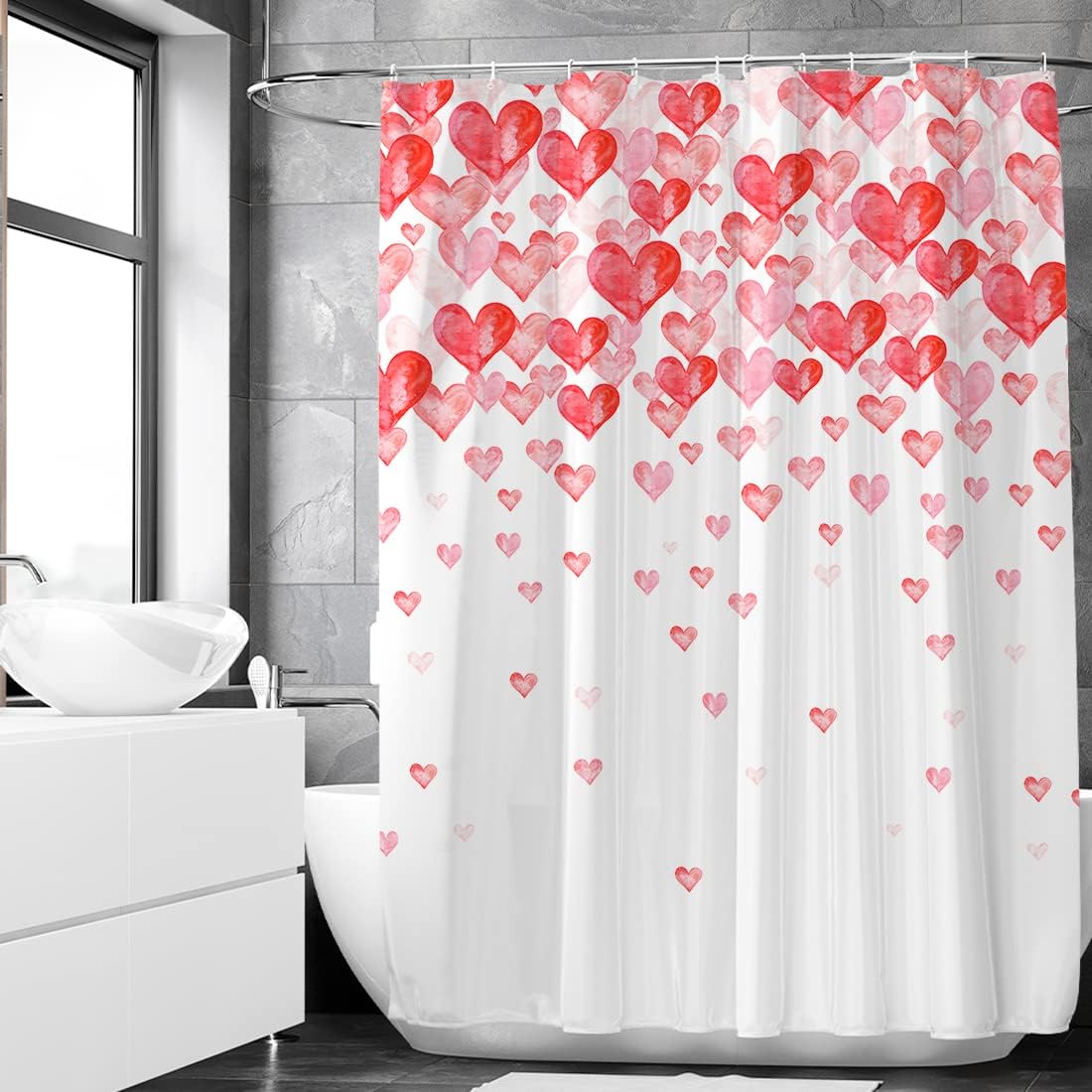 Falling Red Love Hearts Valentine's Day Shower Curtain for Romantic Bathroom Decors